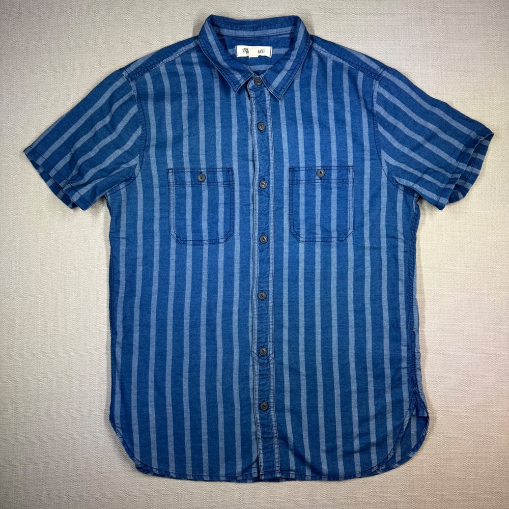 Madewell Mens Short-Sleeve Button-Down Workshirt Atlantic Indigo Stripe Medium